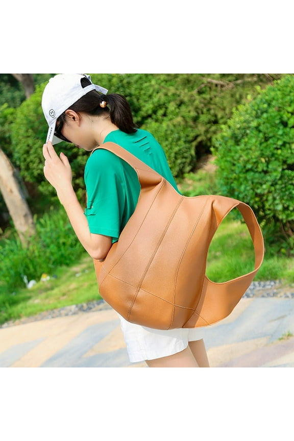 Large-Capacity Pickproof Backpack, Leather Casual Backpack, Wide Shoulder Straps Student Schoolbag, Waterproof Bag for Commute/Business/Travel(16.5x12.5x5.9in Coffee)