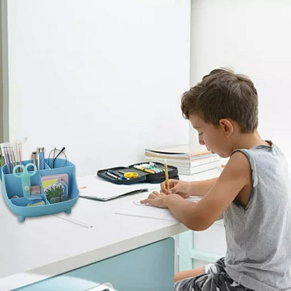 Large Capacity Plastic Desktop Stationery Storage Box - Multifunctional Pen Holder for Office, Sch00I, Home - White, Pink, Light Blue, Blue, Green (7.4x4.25x4.25in)