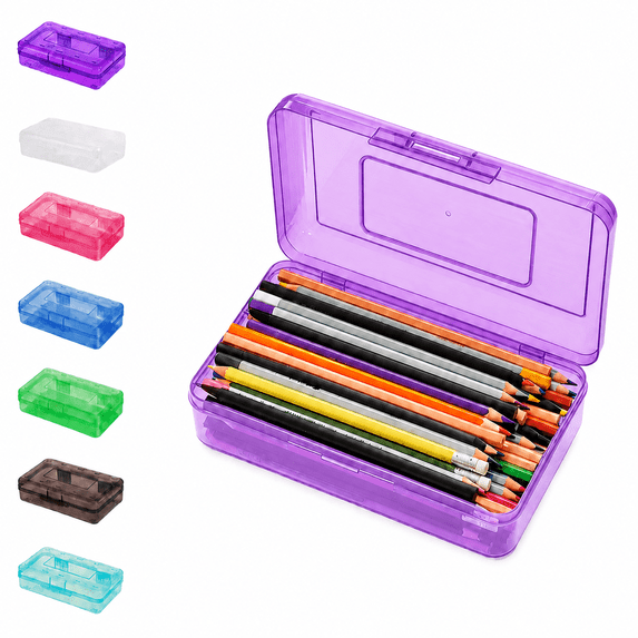 Large Capacity Plastic Pencil Box, Clear Translucent Plastic Pencil Box, Large Capacity Stackable Pencil Case with Snap-Tight Lid, Portable Organizer for School Office Desk Supplies