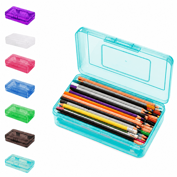 Large Capacity Plastic Pencil Box, Clear Translucent Plastic Pencil Box, Large Capacity Stackable Pencil Case with Snap-Tight Lid, Portable Organizer for School Office Desk Supplies