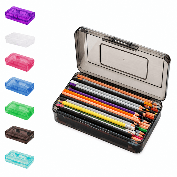 Large Capacity Plastic Pencil Box, Clear Translucent Plastic Pencil Box, Large Capacity Stackable Pencil Case with Snap-Tight Lid, Portable Organizer for School Office Desk Supplies