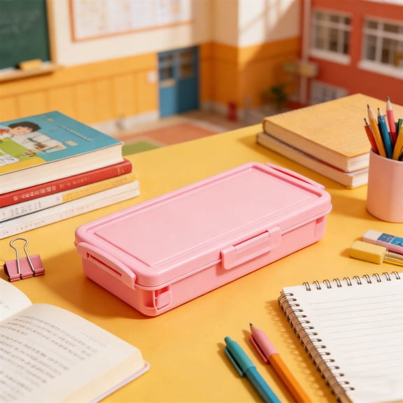 Large Capacity Plastic Pencil Box Macaron Colors Pencil Case Crayon Box with Snap Tight Lid Watercolor Pen Storage Brush Organizer Drawing Tools Container(Pink)