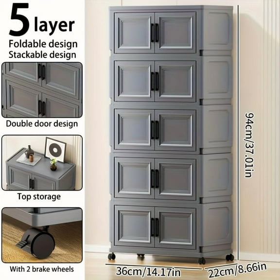Large-Capacity Plastic Storage Cabinet - Stackable Foldable Organizer with Lids | No Assembly Needed for Closet, Bedroom, Office & Dorm