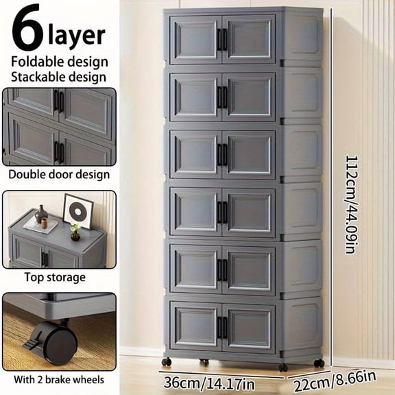 Large-Capacity Plastic Storage Cabinet - Stackable Foldable Organizer with Lids | No Assembly Needed for Closet, Bedroom, Office & Dorm