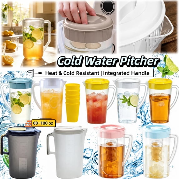 Large Capacity Plastic Water Pitcher with Integrated Handle, Transparent Measuring Jug for Iced Tea & Lemonade, Space-Saving Cold Water Kettle for Home Kitchen, 3L, AKLJWH