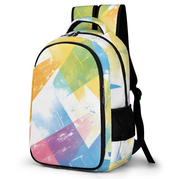 Large Capacity Pocket Backpack 12.6 X 16.5in Double Zipper Design Side Pocket Straps With Buttons AliceBlue Tie-dye Background Rainbow Colors (2)