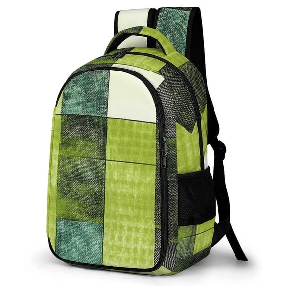 Large Capacity Pocket Backpack 12.6 X 16.5in Double Zipper Design Side Pocket Straps With Buttons Chartreuse Retro Houndstooth Hand-drawn Sketch_4