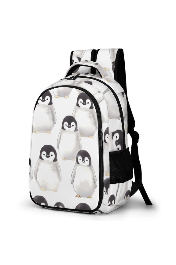 Large Capacity Pocket Backpack 12.6 X 16.5in Double Zipper Design Side Pocket Straps With Buttons Cute Baby Penguins