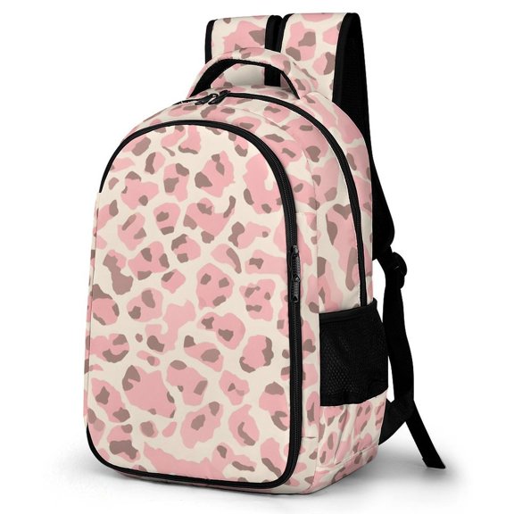 Large Capacity Pocket Backpack 12.6 X 16.5in Double Zipper Design Side Pocket Straps With Buttons Leopard Skin Print Style Pink_3