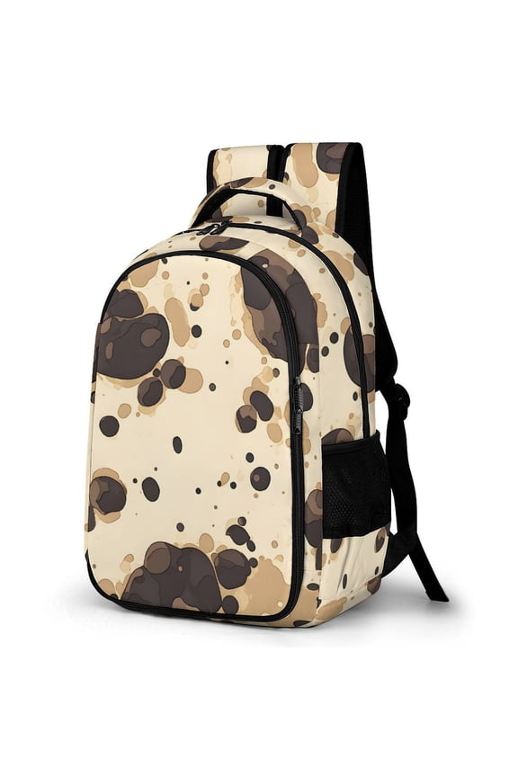 Large Capacity Pocket Backpack 12.6 X 16.5in Double Zipper Design Side Pocket Straps With Buttons Milk Cow Print Style Sienna_1