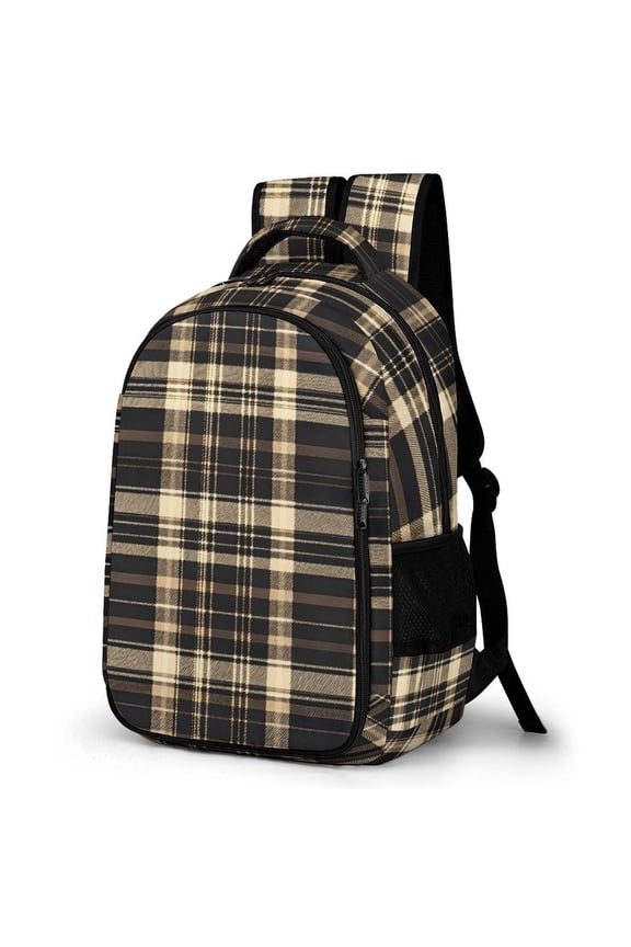 Large Capacity Pocket Backpack 12.6 X 16.5in Double Zipper Design Side Pocket Straps With Buttons SaddleBrown Buffalo Plaid Check Tartan Scotland_4