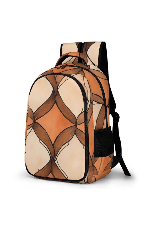Large Capacity Pocket Backpack 12.6 X 16.5in Double Zipper Design Side Pocket Straps With Buttons SandyBrown Moroccan Trellis Hand-drawn Sketch_1