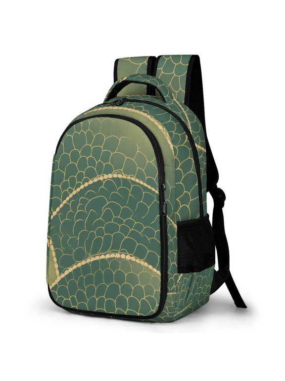 Large Capacity Pocket Backpack 12.6 X 16.5in Double Zipper Design Side Pocket Straps With Buttons Snake Skin Print Style LightGreen_2