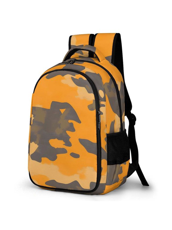 Large Capacity Pocket Backpack 12.6 X 16.5in Double Zipper Design Side Pocket Straps With Buttons Texture Camo Army Orange_2