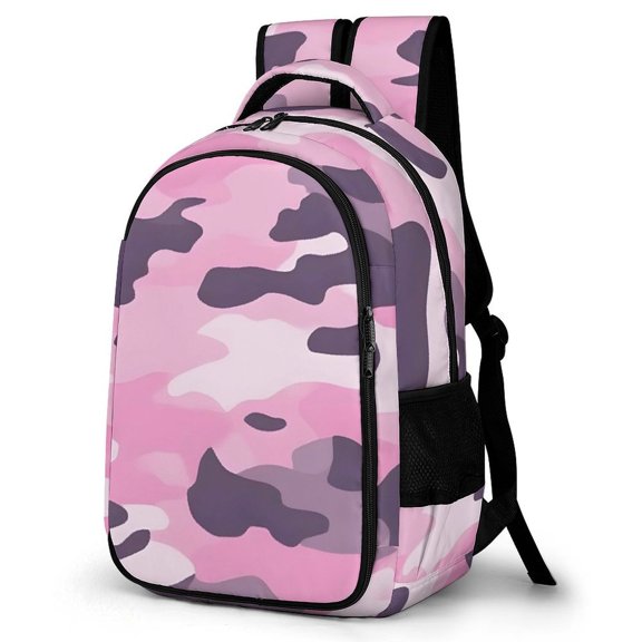 Large Capacity Pocket Backpack 12.6 X 16.5in Double Zipper Design Side Pocket Straps With Buttons Texture Military Camouflage Pattern Abstract Pink_3