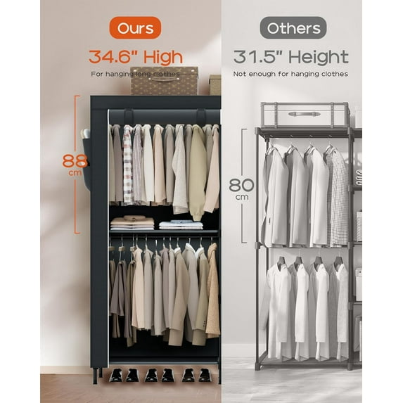 Large Capacity Portable Closet with Cover, 54. Inch Clothes Storage Organizer with Shelves and Hanging Rods