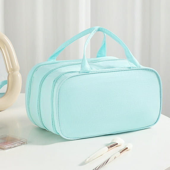 Large-Capacity Portable Cosmetic Bag, Multi-Layer Organizer with Three Compartments for Makeup Storage, Durable Cloth Travel toiletry Case for Brushes and Beauty tools