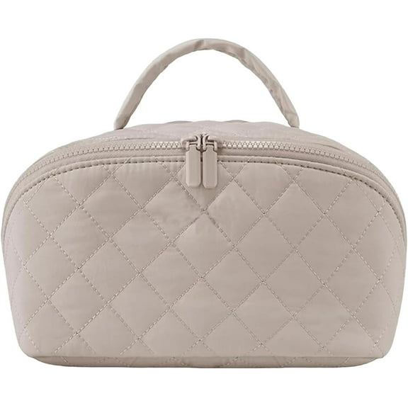 Large Capacity Portable Makeup Bag,180° Lay-Flat Large Puffy Cosmetic Organizer with 5 Compartments, Machine Washable Puff Bag, Ideal Gift for Her
