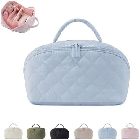 Large Capacity Portable Makeup Bag,Travel Makeup Bag for Woman, Large-Capacity Portable Cosmetic Bag with Handle and Brush Compartment, Waterproof and Washable (E#)