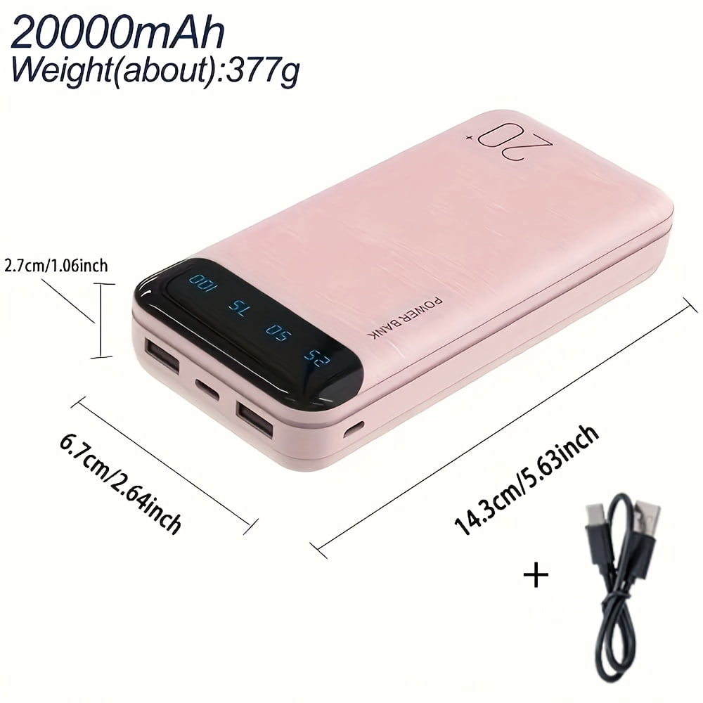 Large Capacity Portable Power Bank 20000mAh, 5V2.1A Portable USB Charger, LED and Digital Display Screen, Suitable for IOS/Android Devices, 2xUSB Output, Type-C/Micro Input, Safe and Stable Polymer