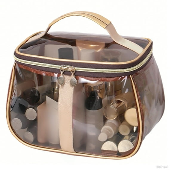 Large Capacity Portable Retro Vanity Makeup Organizer for Travel Transparent Toiletry Storage for Ladies