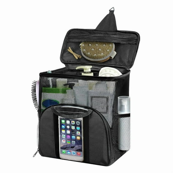 Large Capacity Portable Shower Dorm for College Essentials, Separate Compartment Hanging Toiletry Bag Black