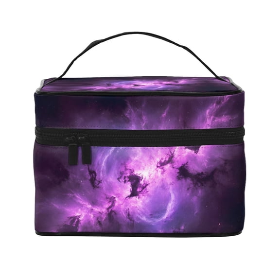 Large Capacity Portable Travel Cosmetic Bag Nebula Purple Galaxy Pattern Makeup Organizer Bag For Women With Handle