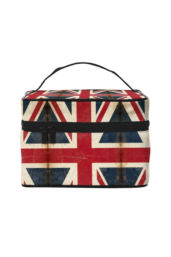 Large Capacity Portable Travel Cosmetic Bag Union-Jack Flag Makeup Organizer Bag For Women With Handle