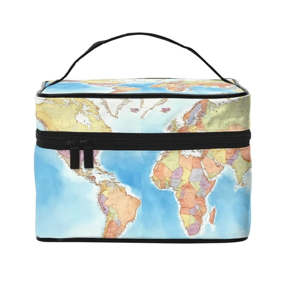 Large Capacity Portable Travel Cosmetic Bag World Map Makeup Organizer Bag For Women With Handle