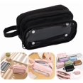 thumbnail image 1 of Large Capacity Pouch Case with 3 Zippers, Aesthetic Pencil Case Pouch, Cute Pencil Bag for Classroom Stationery Storage (Black), 1 of 9