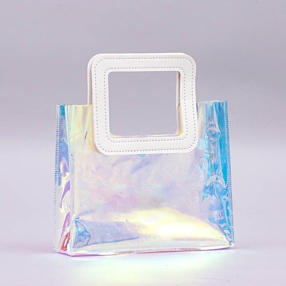 Large Capacity Practical PVC Transparent Round Shape Handle Clear Tote Bag Hand Gift Bag Waterproof Storage Bag Transparent Shopping Bags XXS SMALL SQUARE HANDLE