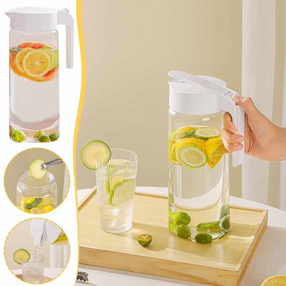 Large Capacity Press Type Water Jug, Sealed Plastic Kitchen Cooler, Leak Proof Pitcher with Pump Dispenser for Fridge