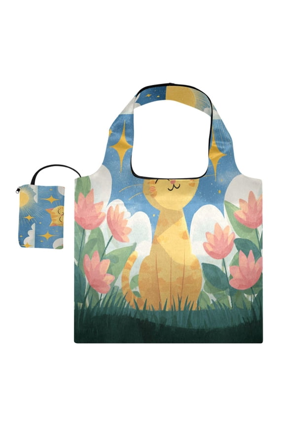 Large Capacity Print Tote Bag,Lightweight Portable Foldable Shopping Bag Cute Cat