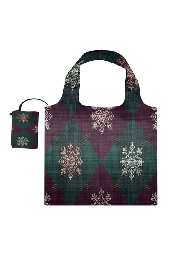 Large Capacity Print Tote Bag,Lightweight Portable Foldable Shopping Bag Digital Snowflakes