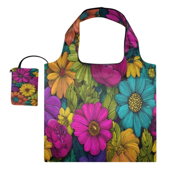 Large Capacity Print Tote Bag,Lightweight Portable Foldable Shopping Bag Floral Pattern