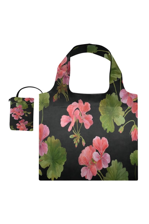 Large Capacity Print Tote Bag,Lightweight Portable Foldable Shopping Bag Geranium Flowers