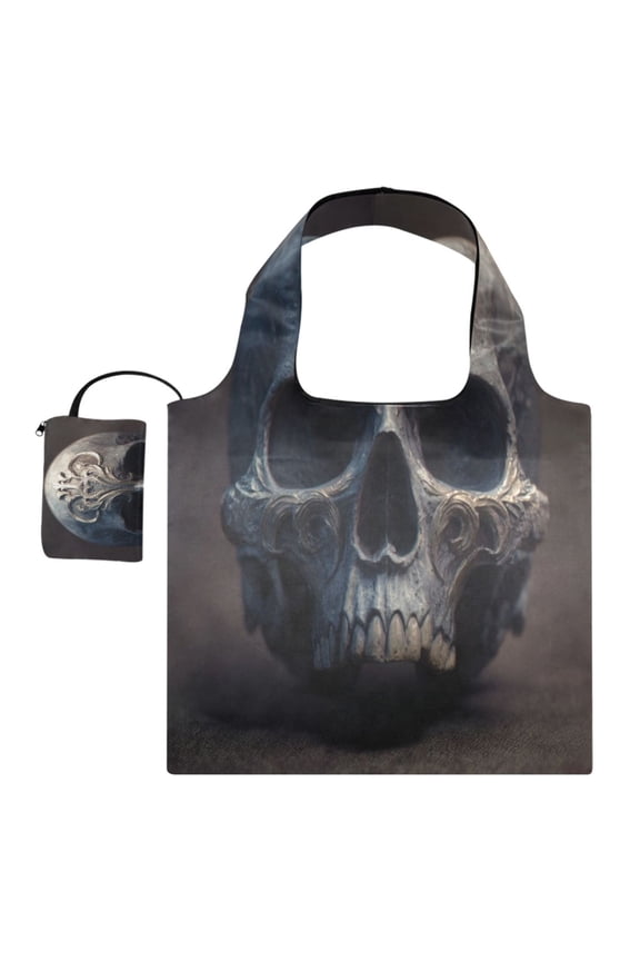 Large Capacity Print Tote Bag,Lightweight Portable Foldable Shopping Bag Half Of Skull