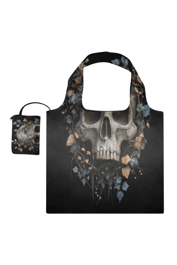 Large Capacity Print Tote Bag,Lightweight Portable Foldable Shopping Bag Helloween Skull
