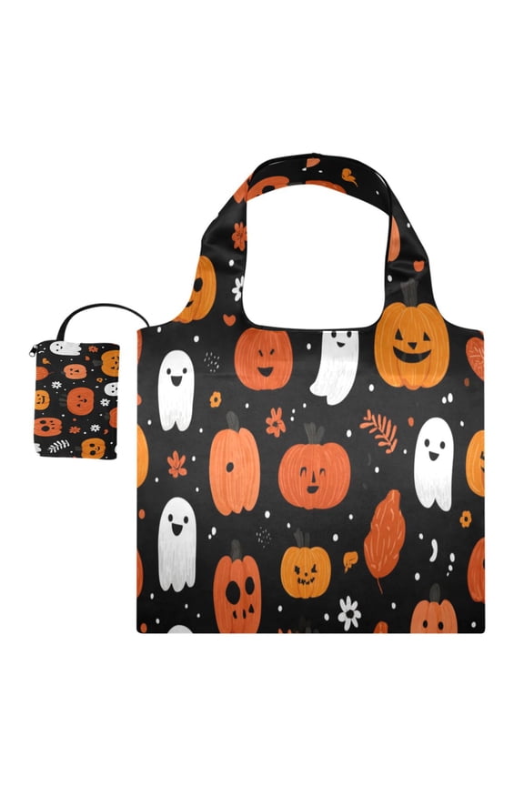 Large Capacity Print Tote Bag,Lightweight Portable Foldable Shopping Bag Pumpkin Faces