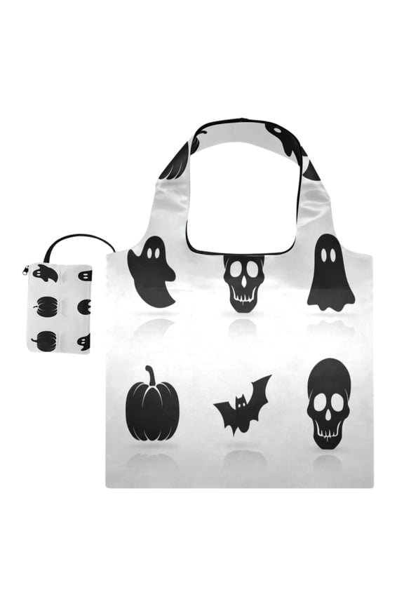Large Capacity Print Tote Bag,Lightweight Portable Foldable Shopping Bag Pumpkins and Ghosts
