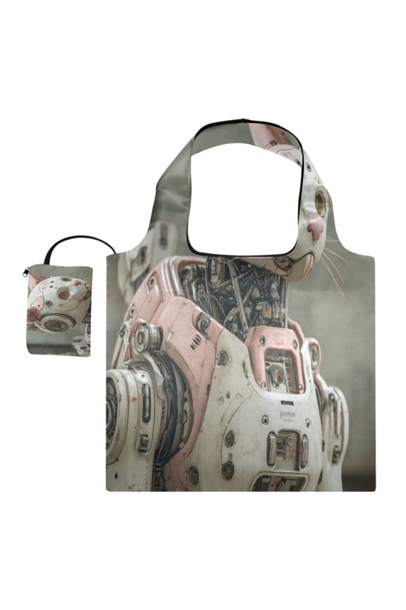Large Capacity Print Tote Bag,Lightweight Portable Foldable Shopping Bag The Robot Cat