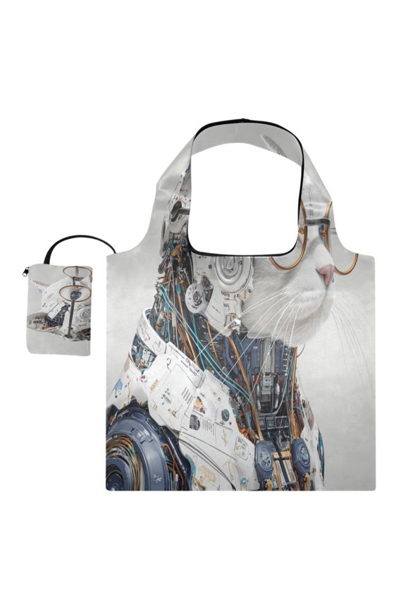 Large Capacity Print Tote Bag,Lightweight Portable Foldable Shopping Bag White Cat with Glasses
