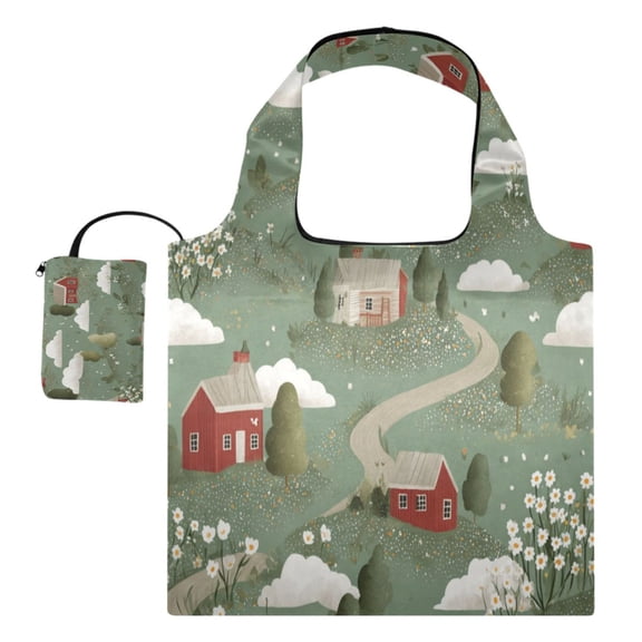 Large Capacity Print Tote Bag,Lightweight Portable Foldable Shopping Bag White Flowers Scattered