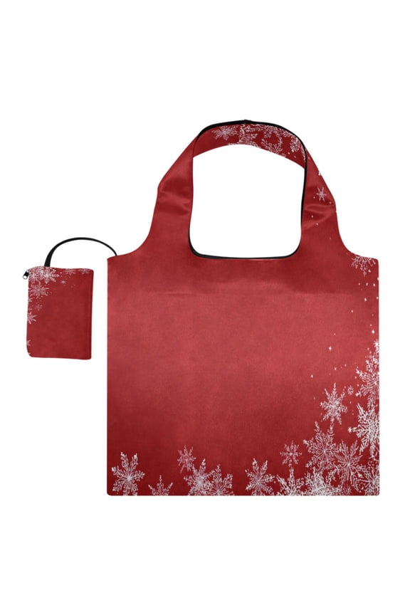 Large Capacity Print Tote Bag,Lightweight Portable Foldable Shopping Bag White Snowflake Pattern