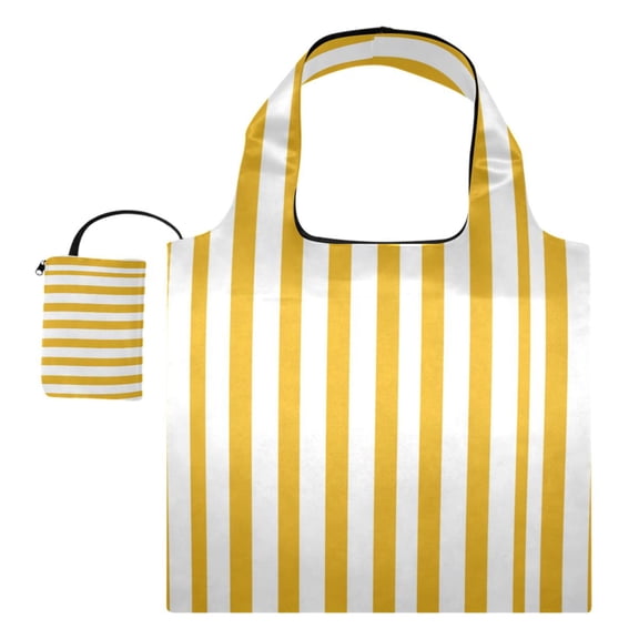 Large Capacity Print Tote Bag,Lightweight Portable Foldable Shopping Bag Yellow and White Stripes