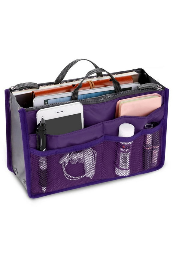 Large Capacity Purse Organizer Nylon Multiple Pockets Handbag Organizer with Mesh Grid Men Women Outdoor Travel Insert Compartment Tote Bag for Cosmetics Mobile Phones Cards Money Small Items