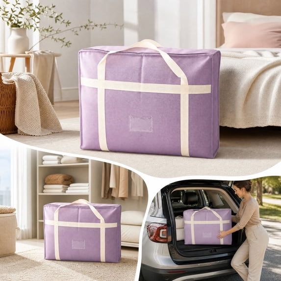 Large Capacity Quilt Storage Bag Waterproof Dustproof, Heavy Duty Moving Packing Organizer for Comforters Blankets, Reinforced Handles Durable Fabric, Home Relocation Essential