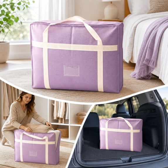 Large Capacity Quilt Storage Bag Waterproof Dustproof, Heavy Duty Moving Packing Organizer for Comforters Blankets, Reinforced Handles Durable Fabric, Home Relocation Essential