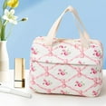 thumbnail image 1 of Large Capacity Quilted Cotton Cosmetic Organizer Bag, Portable and Stylish Tote with Divided Compartments for Makeup and Toiletries, 1 of 6