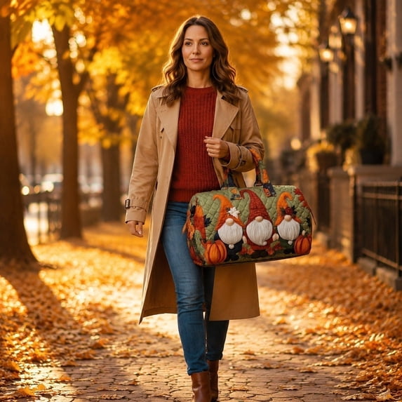Large Capacity Quilted Dwarf Pumpkin Embroidered Travel Bag Stylish Carry On Duffel Tote Lightweight Gym Weekender Handbag, Spacious Overnight Organizer for Travel Fitness and Daily Use 18 Inch